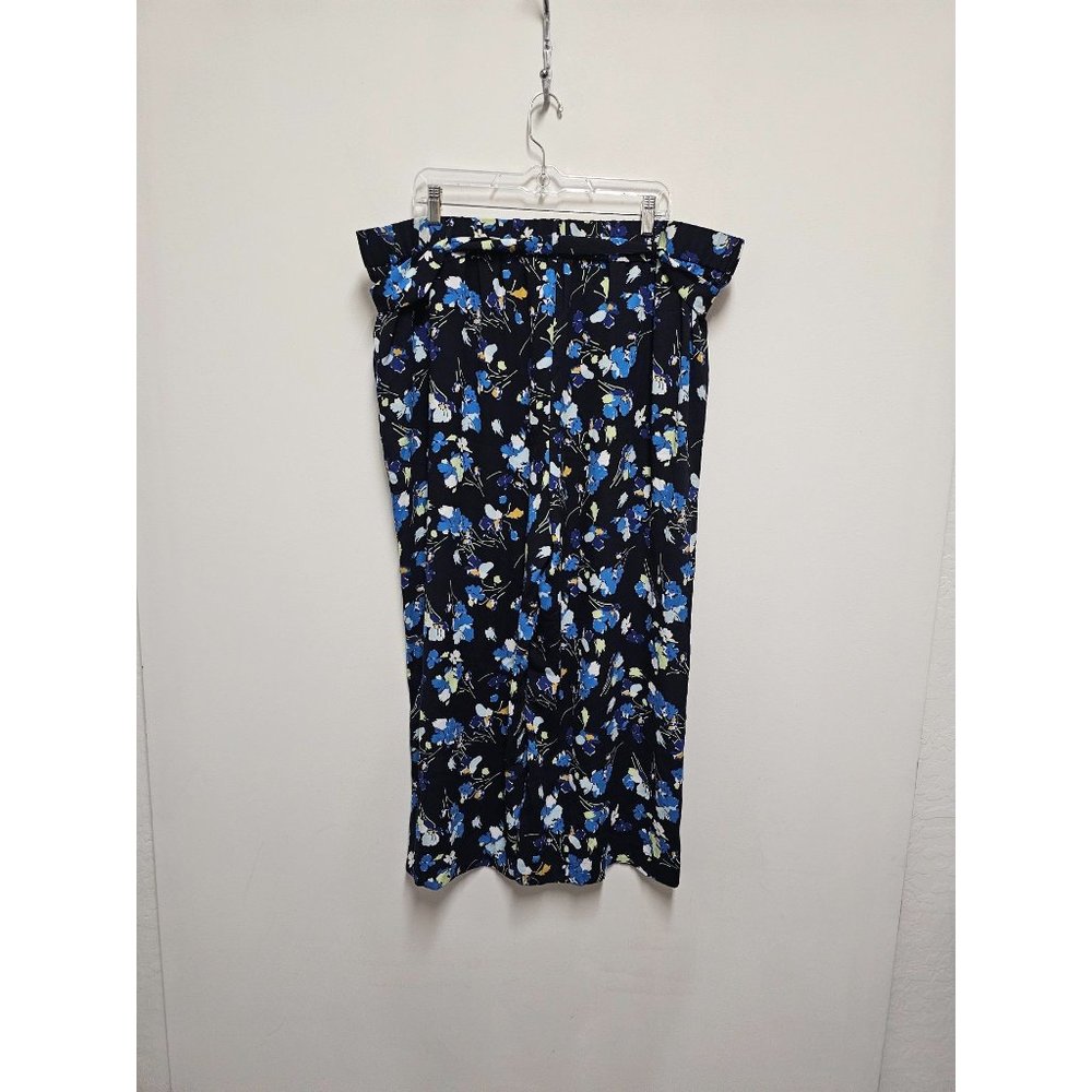 HALOGEN WIDE LEG CROP PANT NAVY FLORAL TIE WAIST PLUS SIZE 2X